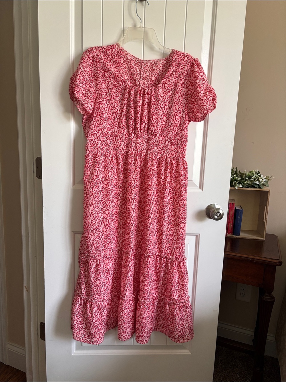 Pink Floral Tiered Casual Dress with Short Sleeves